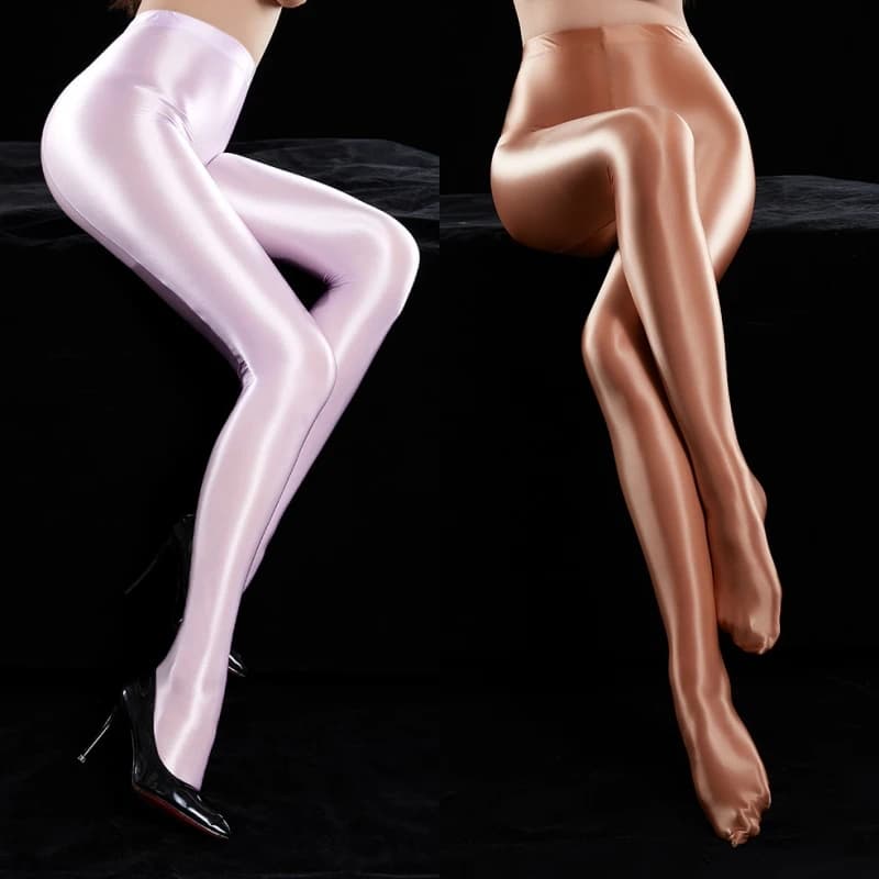 Collant in raso lucido taglie forti Collant sexy con apertura sul cavallo da donna Hot Pole Dance Clubwear Leggings fitness opachi lucidi a olio