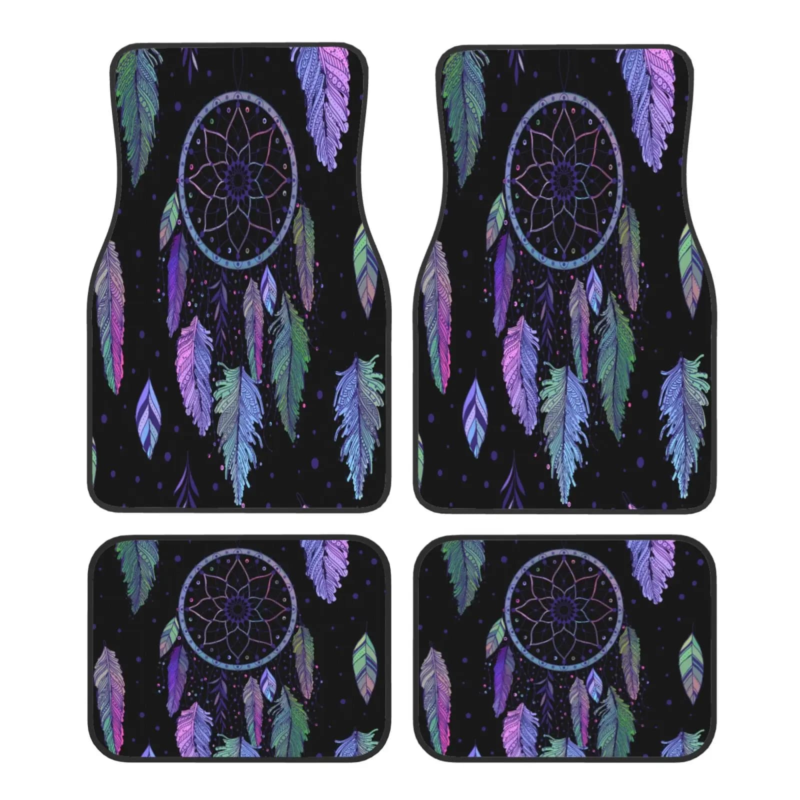 Black Dreamcatcher Print Car Floor Mats of 4 Pieces Anti Slip Front Rear Foot Mats Universal Car Accessories for SUV Van Truck
