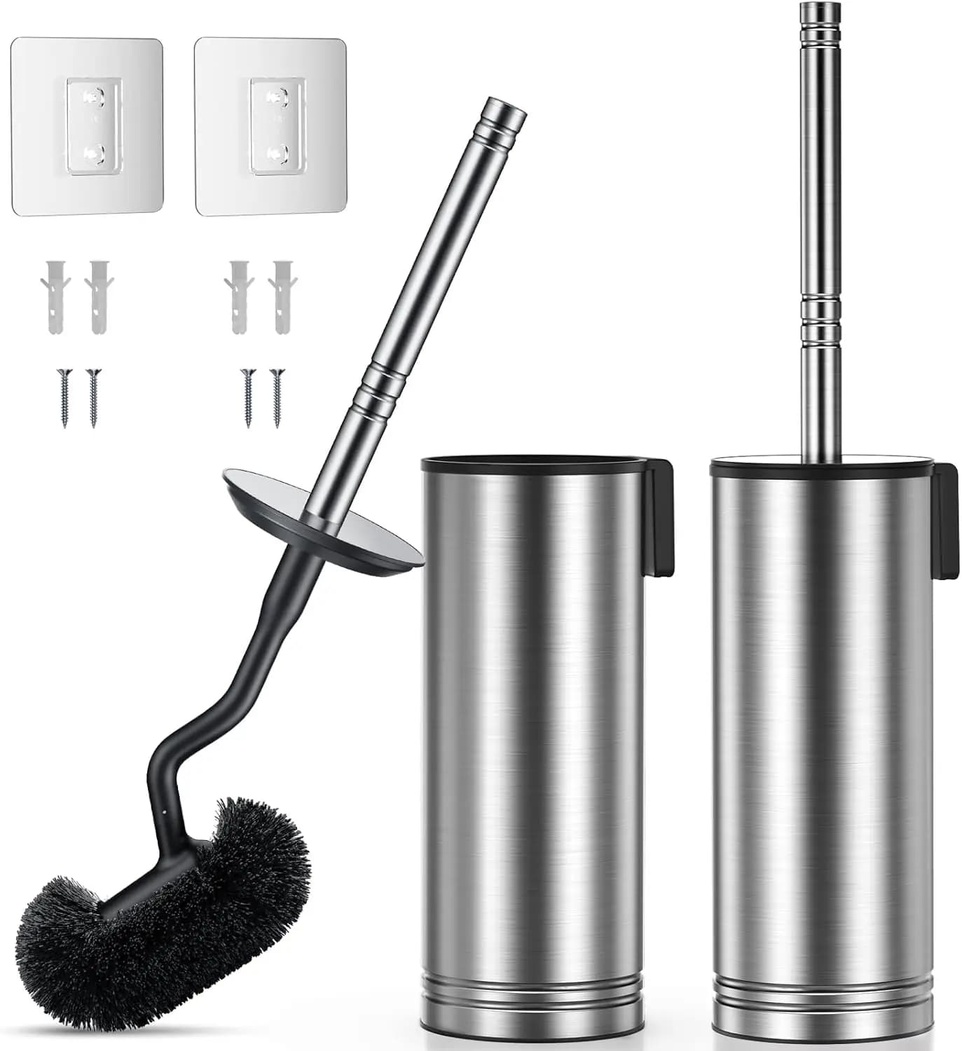Set Spazzola e Porta Spazzola per WC: Spazzola per WC in Acciaio Inox 304 Antiruggine con Pulizia Profonda Sotto il Bordo