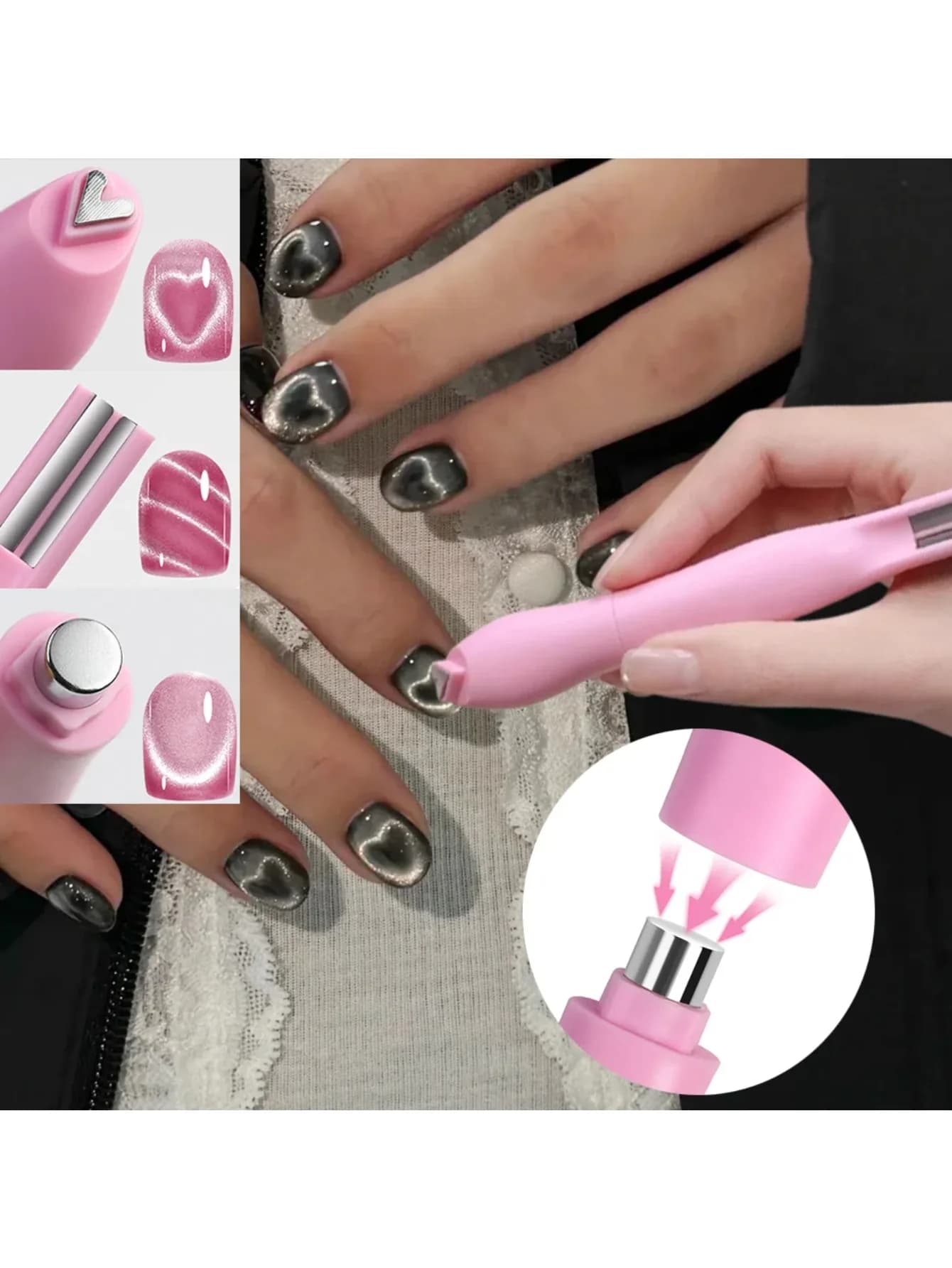 1 Piece Magnet 3-in-1 to Heart Shape for Nail Art Effect Cat Eye, Double Line Magnetic Pen for Moon and Snake Effect, for Magnetic Gel Nail Polish, Manicure Tools