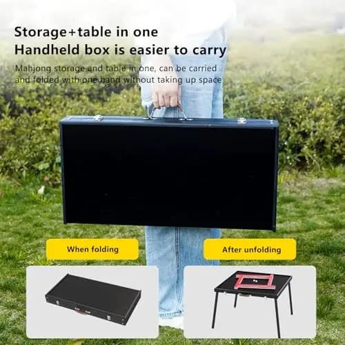 23-Inch All-In-One Foldable Mahjong And Card Game Table With Tiles – Compact Handheld Storage Design For Poker Dominoes