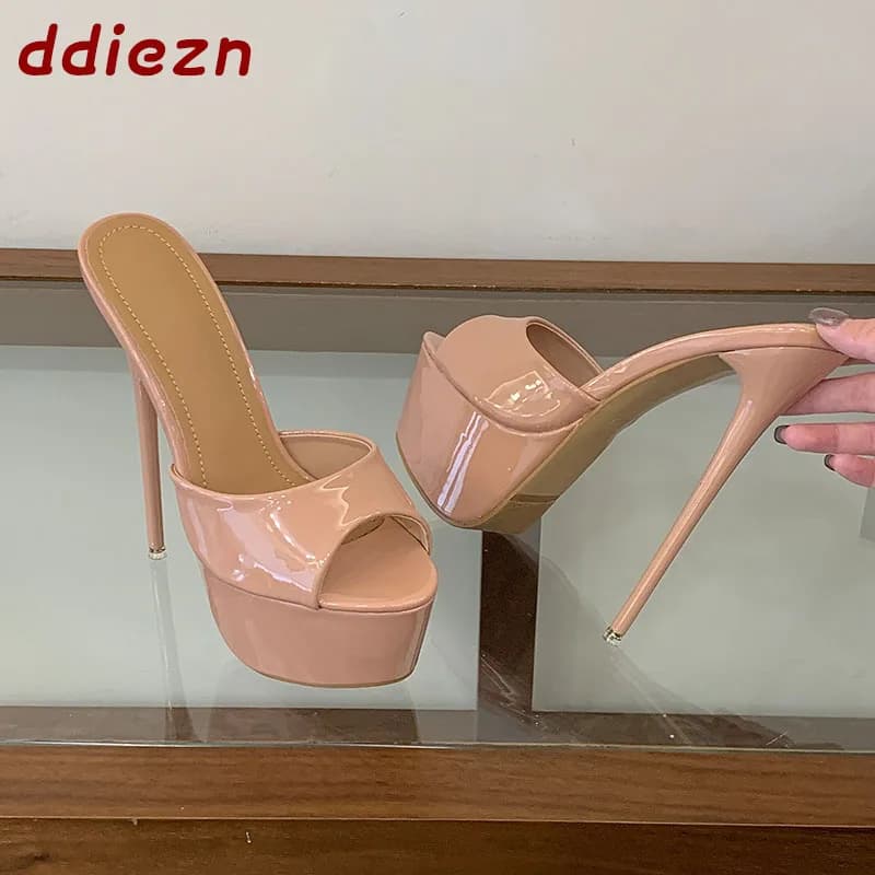 Nuove Ciabatte Estive alla Moda con Punta Aperta e Tacco Alto per Donne, Sandali con Plateau, Scarpe da Festa per Signore