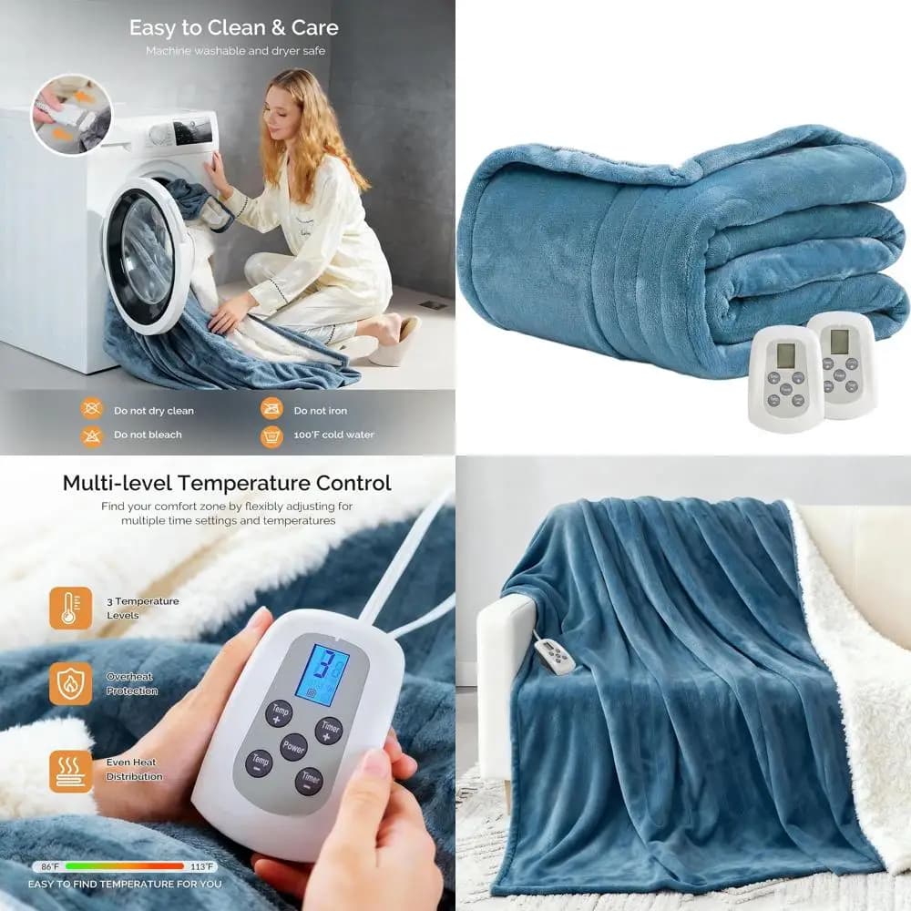 Coperta elettrica king size 100x90 con doppi controlli, 10 impostazioni di calore, spegnimento automatico, protezione da surriscaldamento, flanella accogliente, macchina era