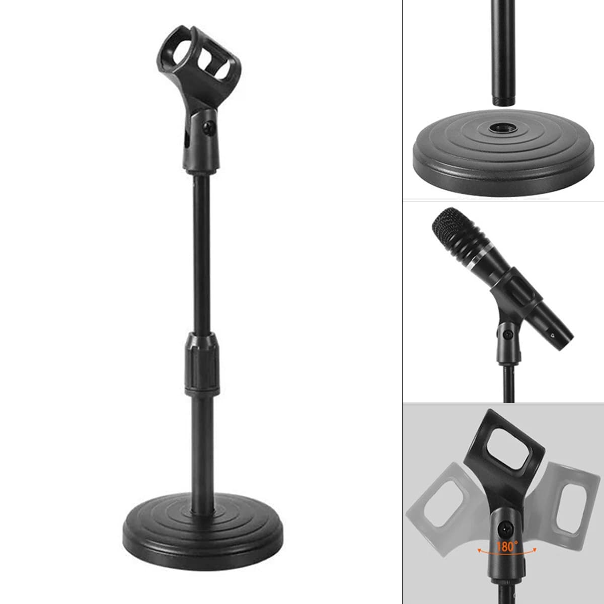 Supporto per microfono pieghevole per treppiede da tavolo flessibile con supporto per microfono a disco ad angolo regolabile Staffa per supporto Morsetto per clip per microfono