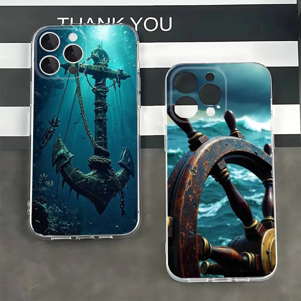 Anchor Boat Ship Wheel Phone Case For iPhone 17 16 15 11 12 13 14 Pro Max 7 8 Plus X Xr Xs Max SE 12mini Silicone Soft Cover