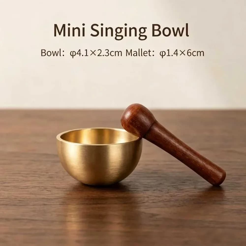 Mini Singing Bowl Brass Meditation Bowl for Stress Relief & Sound Healing Comes with Wooden Mallet