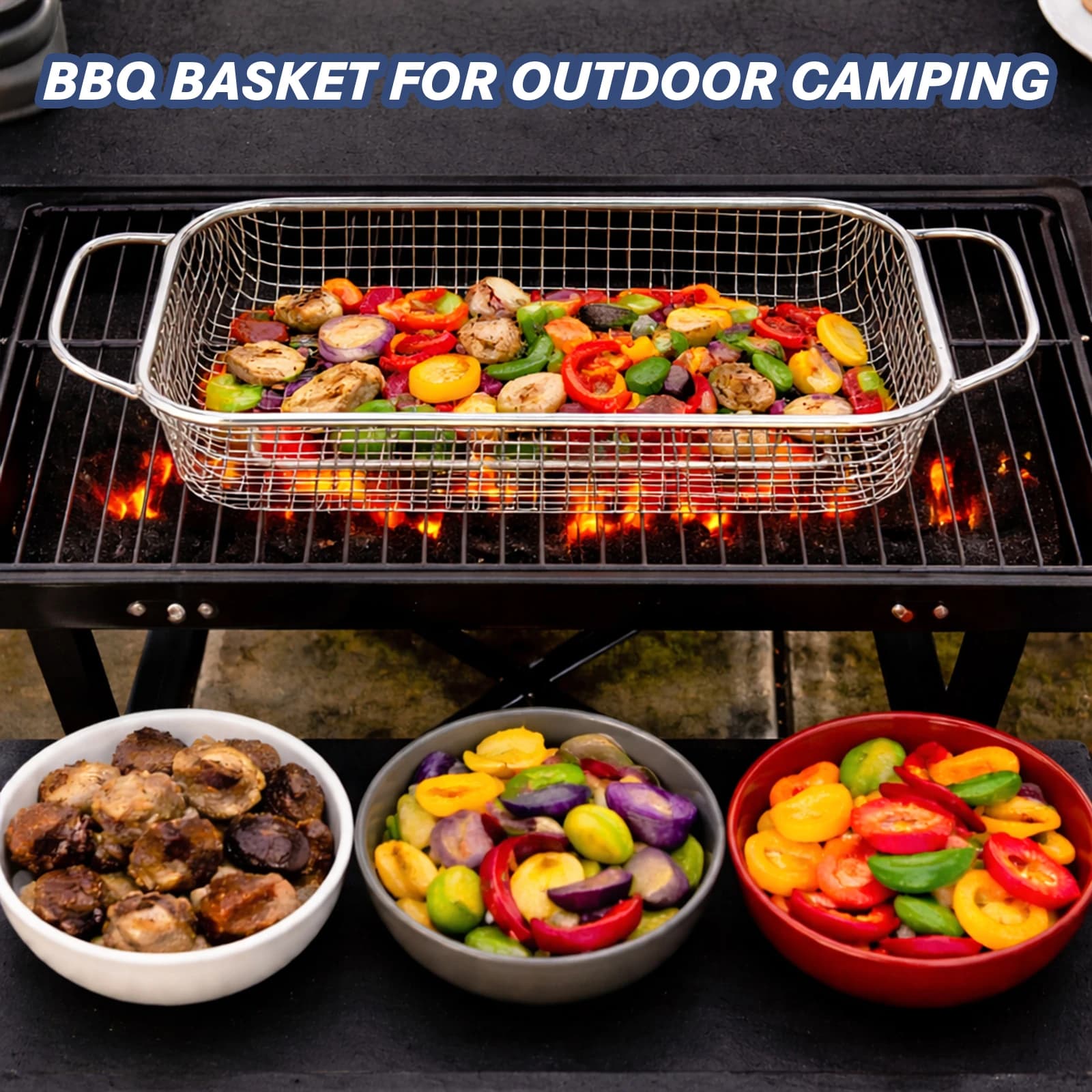 tastyWay Grill for Air Fryer Stackable and Resistant, Basket Holders, Kitchen Gadget Ideal for Open Camping