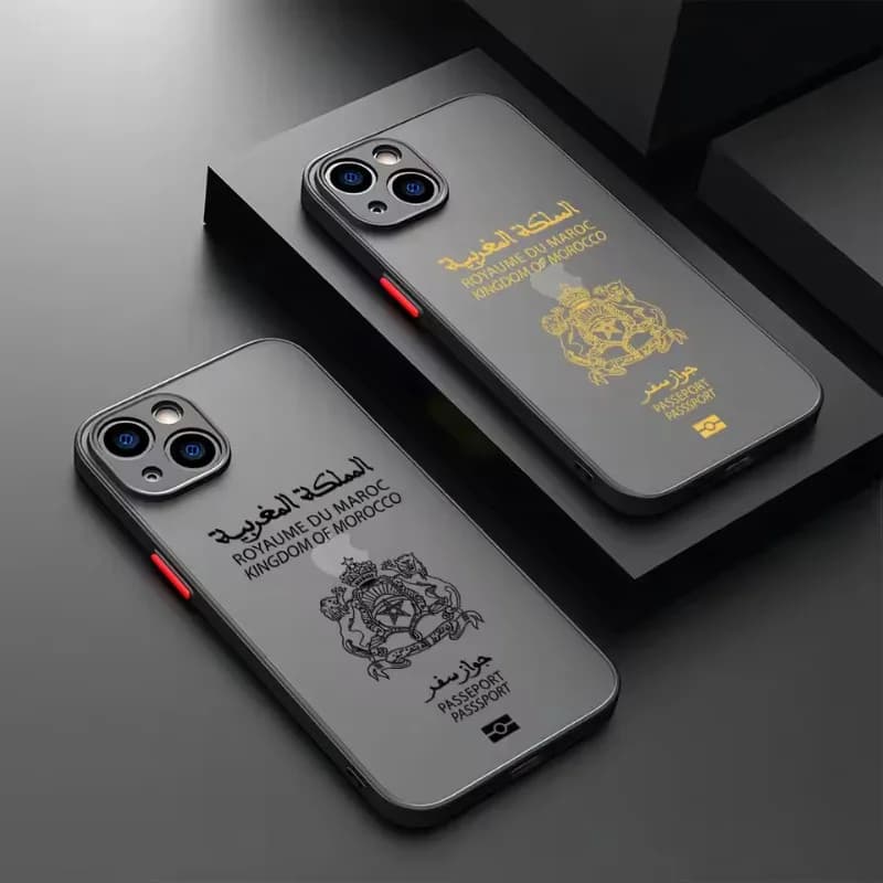 Cover per iPhone con Mappa del Passaporto Marocchino, Antiurto, Rigida, Opaca, per iPhone 17 16 15 11 12 14 13 Pro Max Mini X XS XR 7 Plus 17E Air