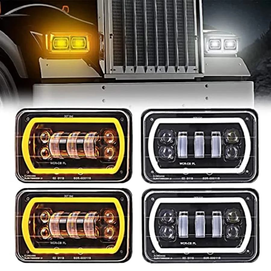 4 Pezzi Fari LED 4x6 con Anello Halo Bianco Giallo Fascio Sigillato Alto/Basso H4651 H6545 H4668 H4656 Sostituzione Fari LED per