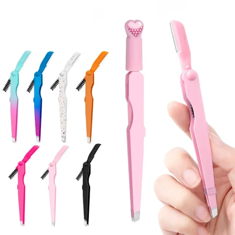 3 In 1 high precision eyebrow tweezers Professional Trimmer for eyebrows with brush clip for beard removal tweezers for eyelets graft 1 pc