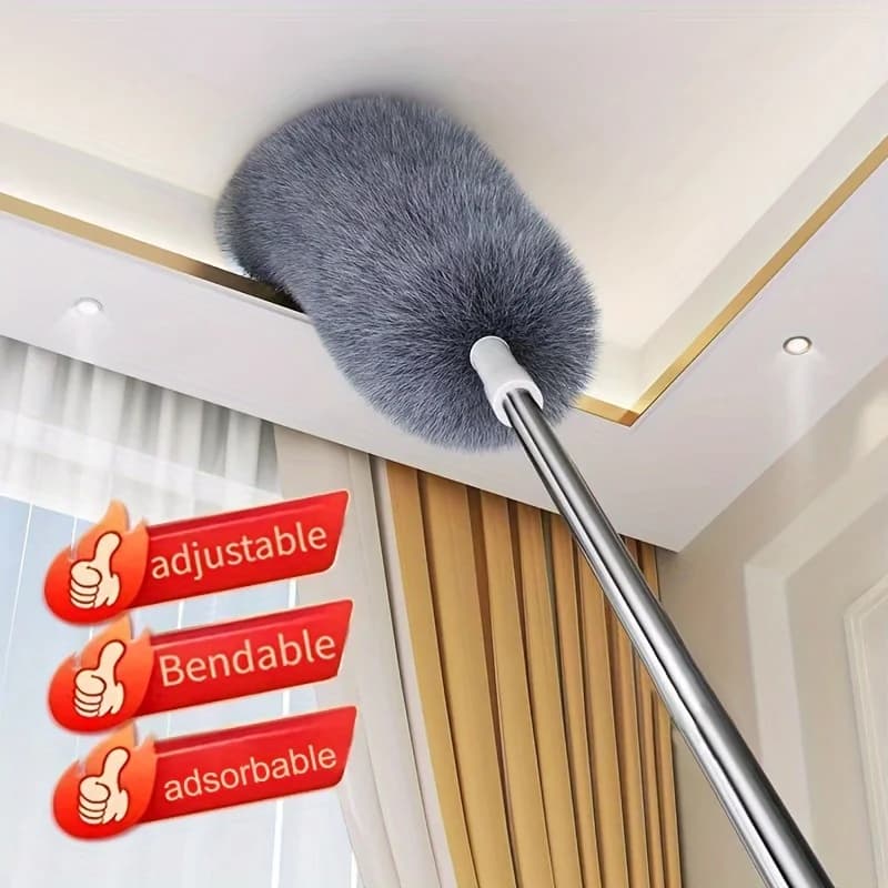 Multifunctional retractable duster with folding head - reusable and washable for high ceilings, furniture and cleaning of the car