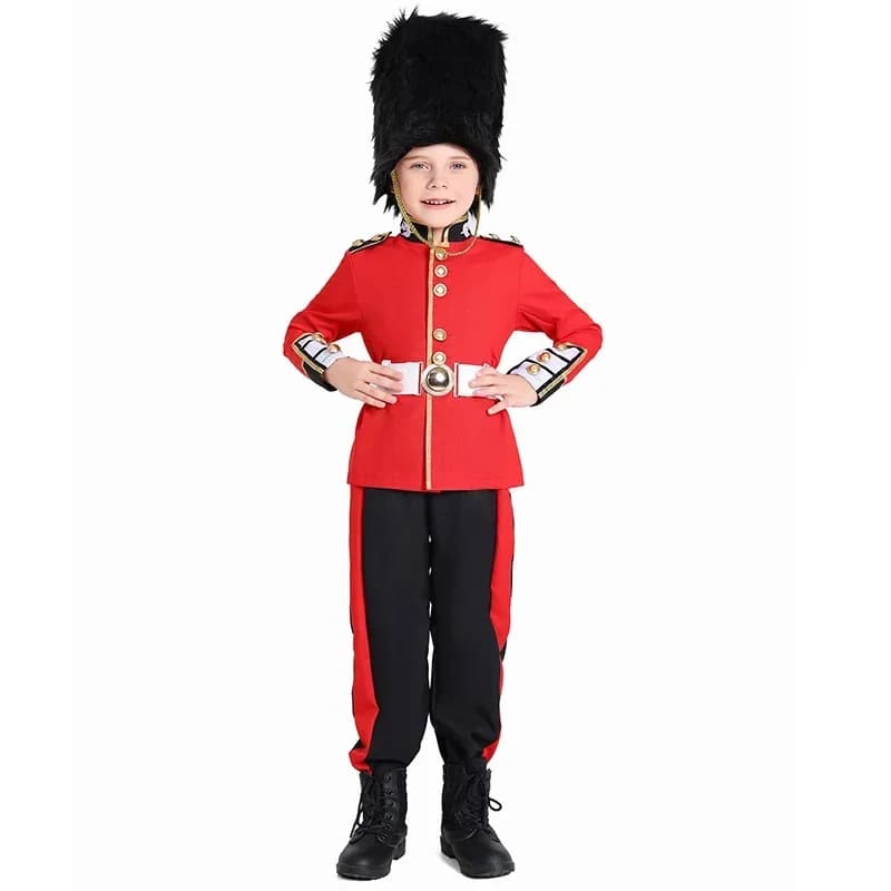 Costume da Guardie Reali Britanniche per Ragazzi Halloween Cosplay Guardia d'Onore Giacca Pantaloni Cappello Set Bambini