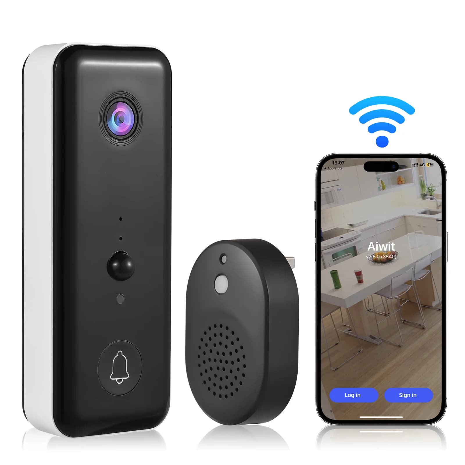 Videocamera per campanello senza fili con campanello Ringer alimentato a batteria Smart AI PIR rilevamento umano 2.4G WiFi vista notturna Audio a 2 vie