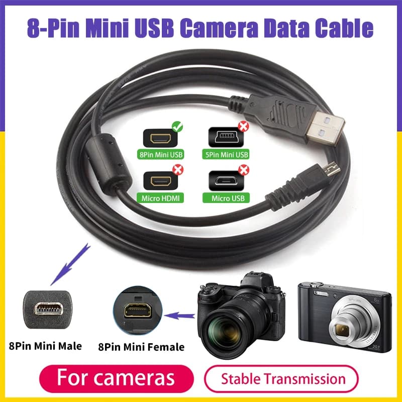【Nave veloce】 Cavo dati mini fotocamera USB da USB a 8 pin per SONY NIKON Coolpix D750 D5300 D5200 UC-E6 UC-E16 UC-E17 UC E6 E16 E17