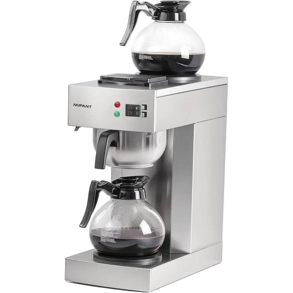 12-Cup Coffee Maker 1.8L Commercial Drip Coffee Maker Pour Over Coffee Machines with 2 Glass Carafes and 2 Warmers Plate Stainle