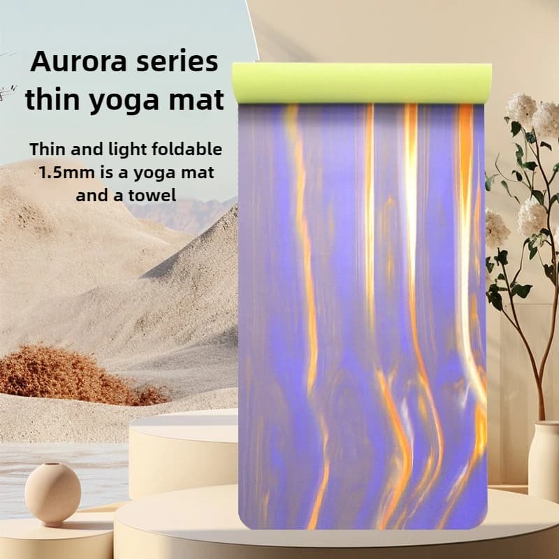 Asciugamano per tappetino yoga ultrasottile Aurora - Attrezzatura pieghevole antiscivolo per pilates da viaggio, impugnatura asciutta/bagnata, palestra leggera