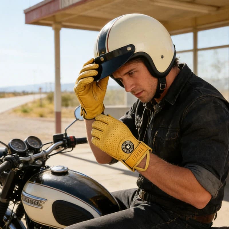 Retro Yellow Leather Motocross Gloves Half Finger Touchscreen Hard Shell Protection Breathable Motorcycle Motorbike Glove Items