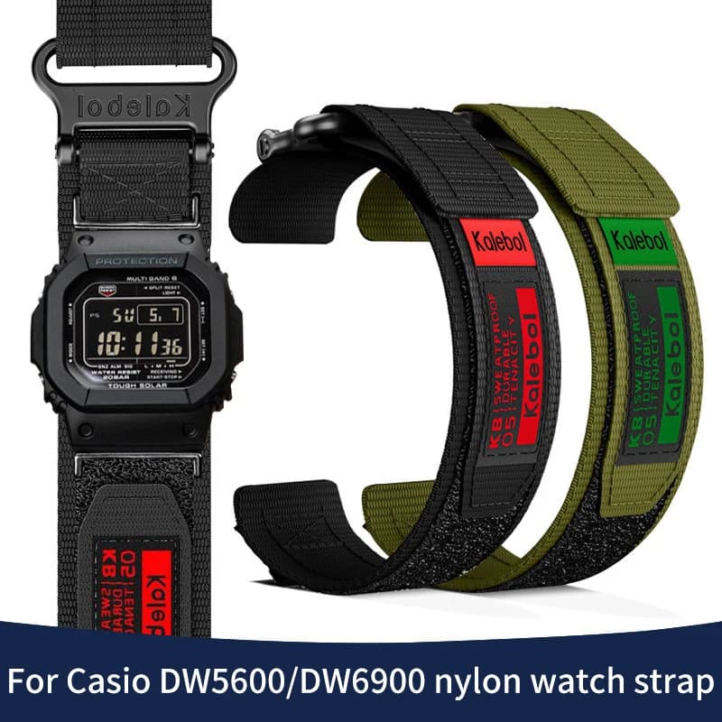 Adattatore in acciaio inossidabile + cinturino in nylon con velcro per Casio DW5600 GW-B5600 GW-M5610 GW-6900 GLX-5600 Sostituzione cinturini da polso 16mm