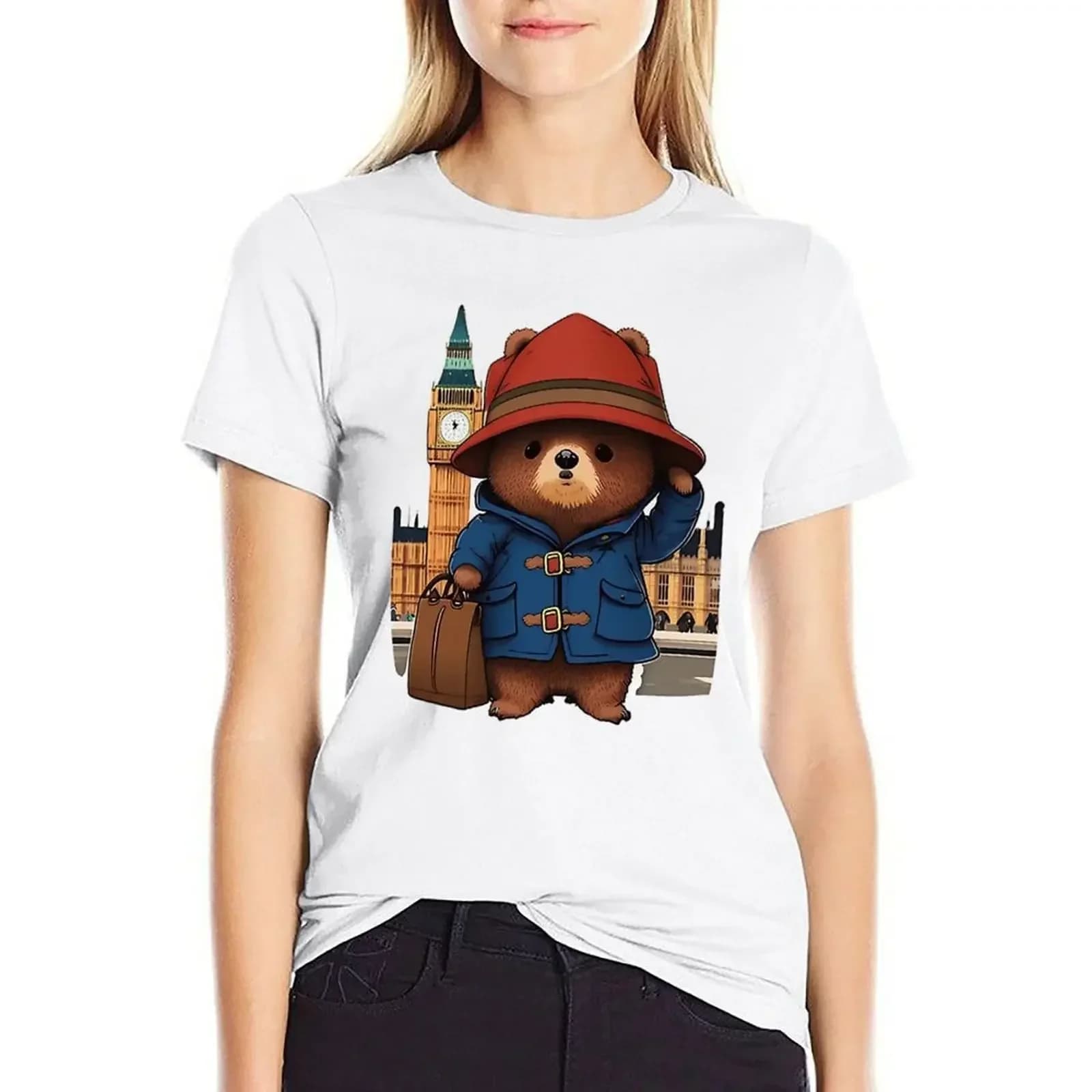 T-shirt Paddington Bear in London, abiti estivi, abiti hippie, magliette da donna, camicie da donna