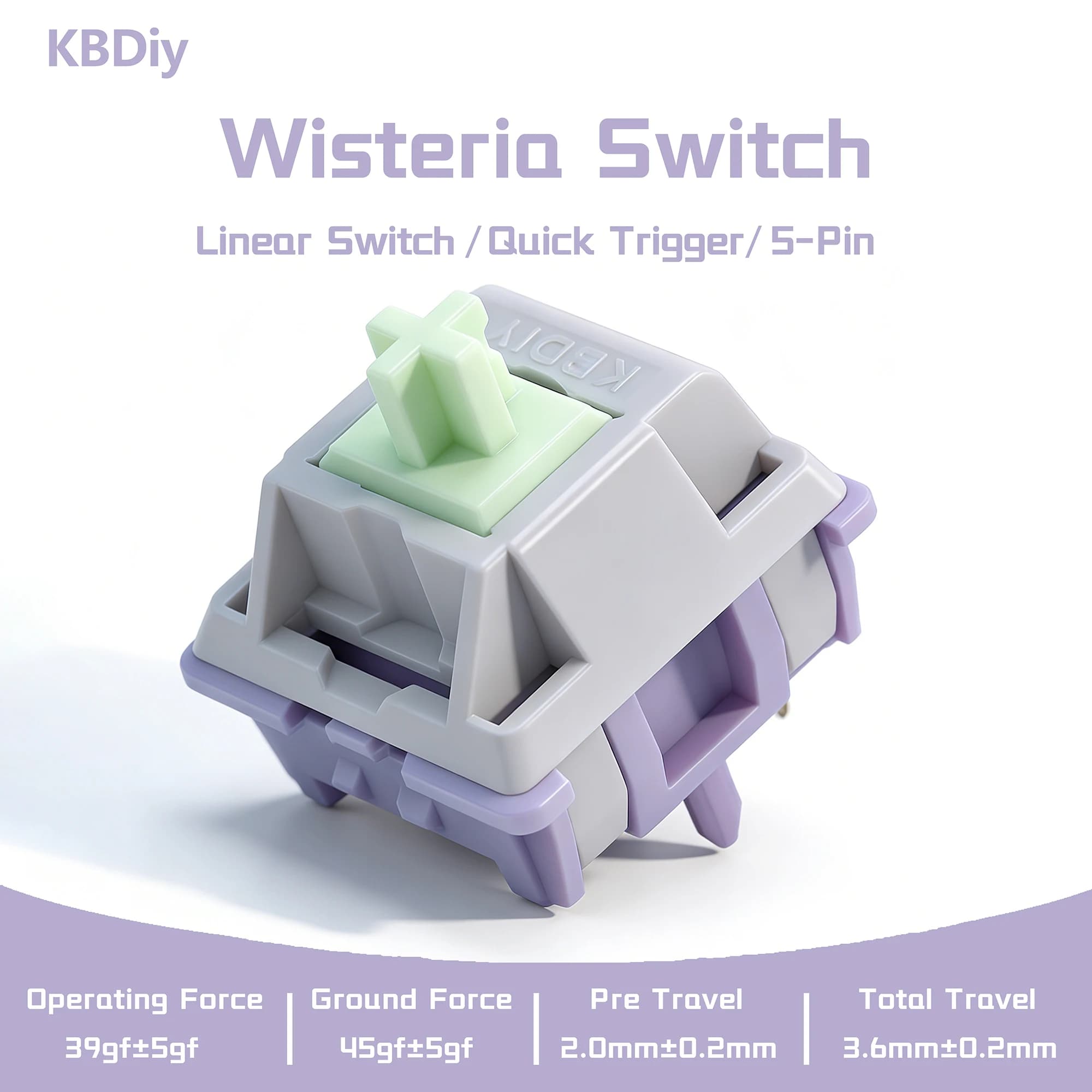 Interruttore Lineare KBDiy Wisteria 5-PIN 39gf Pre-Lubrificato POM, Switch Cremosi per Tastiere Meccaniche da Gaming Personalizzate DIY 60% Aula F75 F87