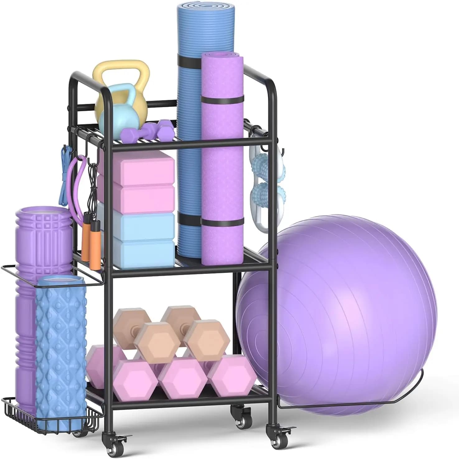Home Gym Organizer, Carpet Holders, Kettlebell and Foam Rollers - Ideal Training Equipment Support
