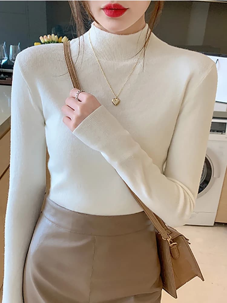 zjaiss 2026 Turtleneck Women Sweater Fashion Stretch Tops Women Knitted Pullovers Long Sleeve Bottoming Knitted Sweater