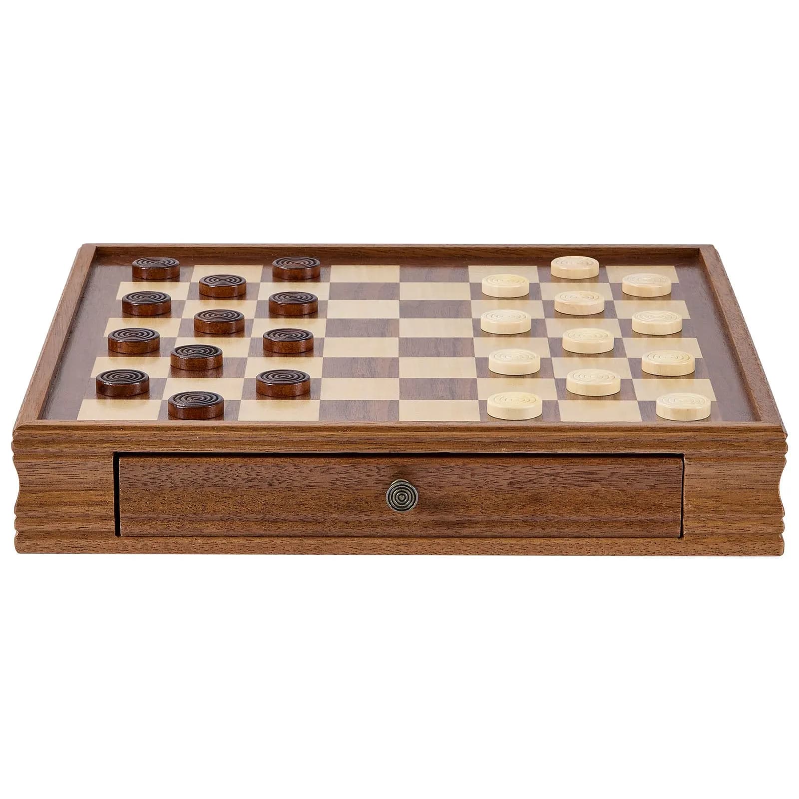 Set di Scacchi in Legno Massiccio, Gioco 2-IN-1 Scacchi e Dama da 15 Pollici, Scacchiera con Cassetto Portaoggetti e Pezzi Pesati