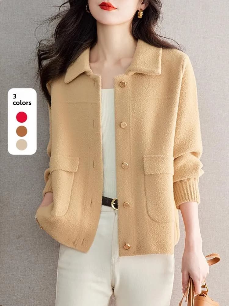 Sweet Elegant Short Coat Jacket Women's Flip Collar Top Button Design Straight Cut Spring Autumn High Fashion Sensation