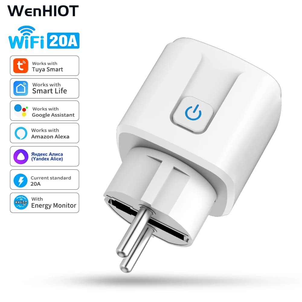 SIXWGH Tuya Smart WiFi socket 16A/20A Supports voice control Google/Alexa Timing Remote monitoring of energy consumption