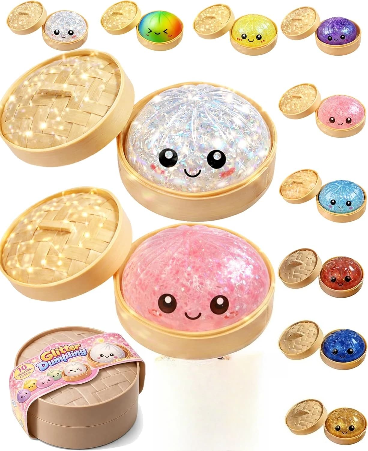 1pcs Large Dumpling Stress Ball with Steamer Colorful Squishy Bun Sensory Toy for Anxiety Relief, Squeeze Dough Ball for Adults&Kids