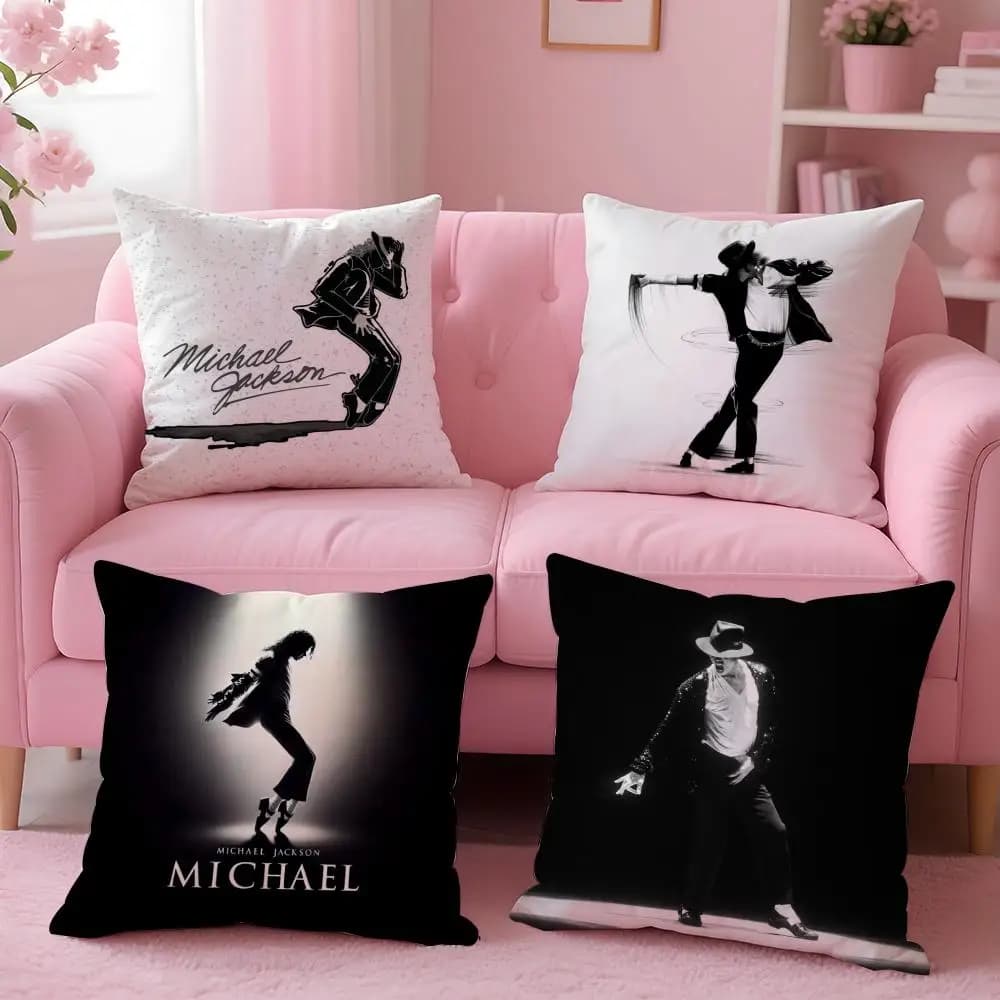 Black White Michael Jackson Dance Silhouette Pillow Cover, Pop Star Music Decorative Polyester Cushion Case for Living Room Sofa