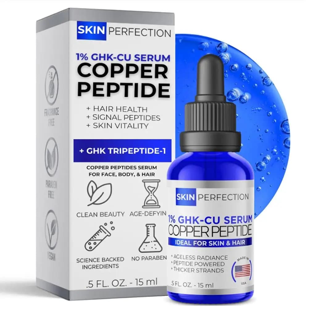 Siero al 1% di GHK-Cu Peptide di Rame 15ml, per la Salute di Pelle e Capelli, Illuminante, Non Appiccicoso, ad Assorbimento Rapido, Vegano, Senza Parabeni