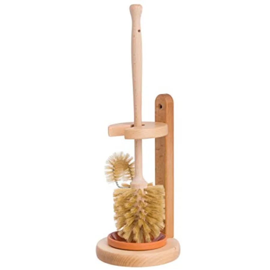 Scopino per WC con setole di maiale naturali con manico in legno di faggio non trattato da 14-1/2 pollici