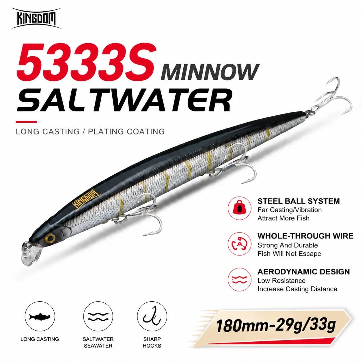 Kingdom Isca Artificial Fishing bait 180mm 29/33g Floating and sunk Fishing fleece along SwimBait for tow Spigola