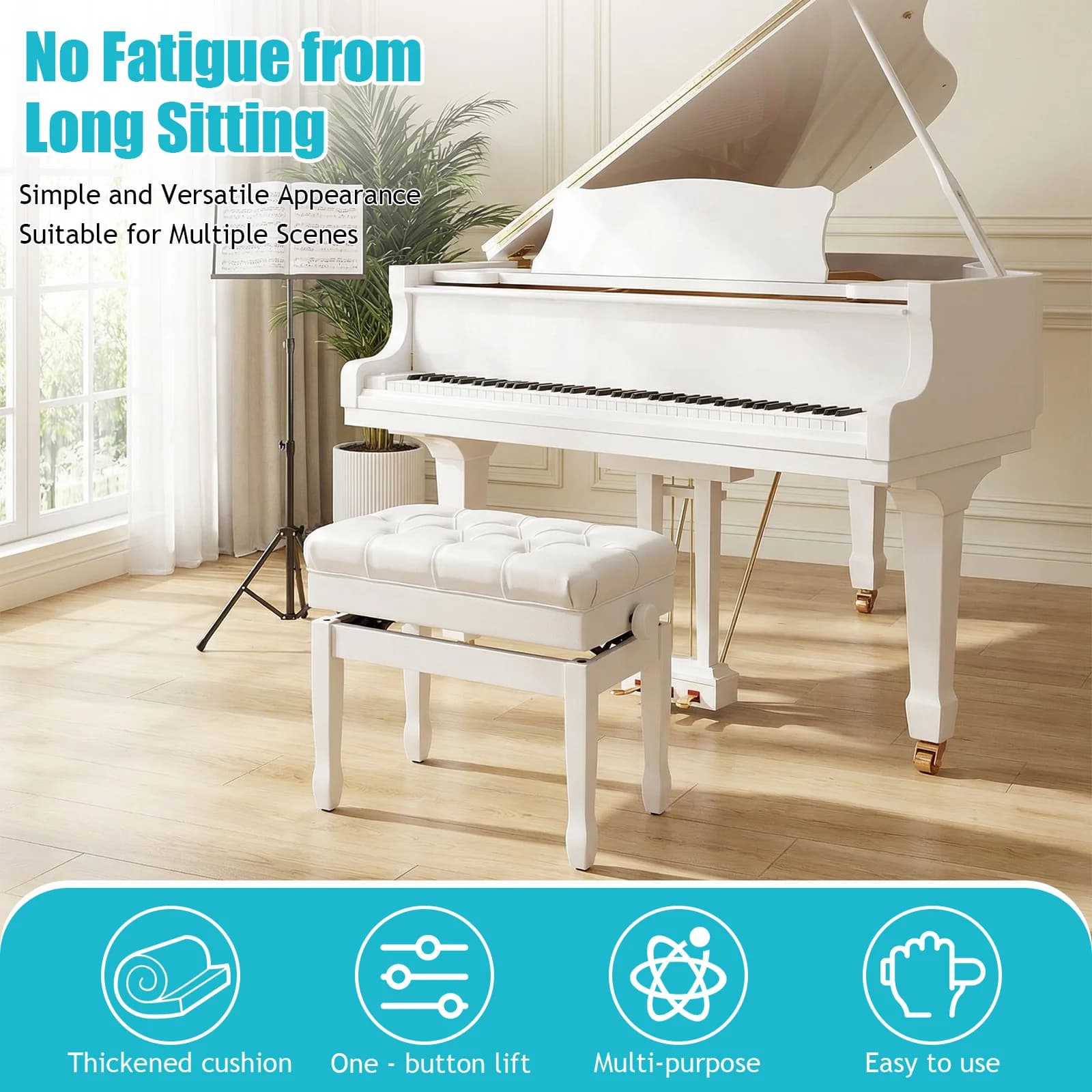 Multipurpose Piano Stool with Library, Resistant and Breathable, for Casa/Sala Musica/Aula