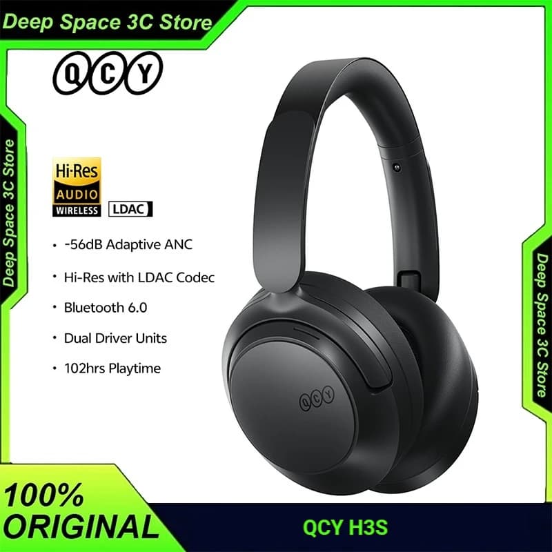 QCY H3S ANC OVER Ear 56dB Headphones with Bluetooth Noise Cancellation 6.0 High-resolution LDAC Audio Chargers with Double Driver and Space