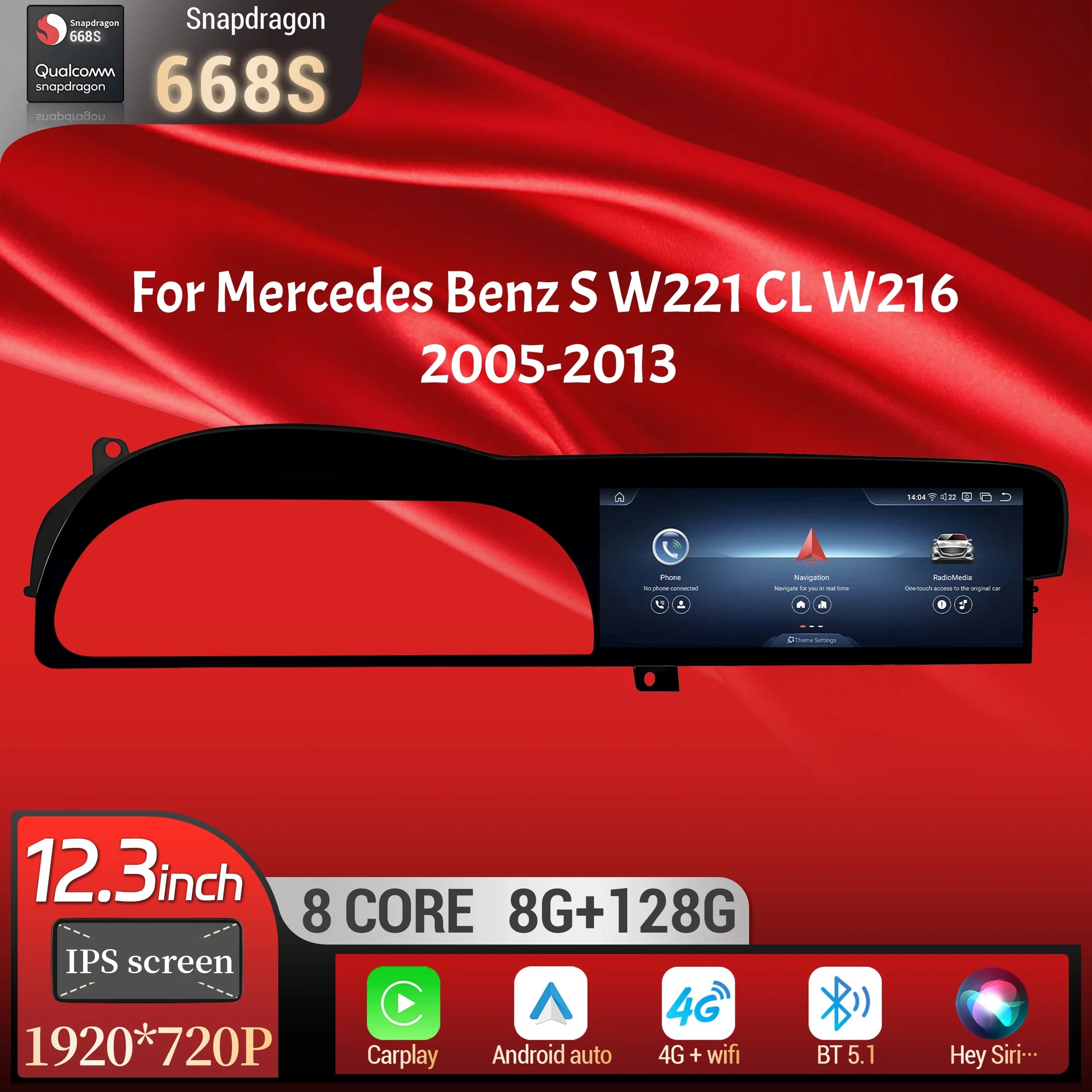 12.3inch Left Hand Drive Car Radio For Mercedes Benz S W221 CL W216 2005-2013 Android 14 BT Carplay Snapdragon 668S Touch Screen