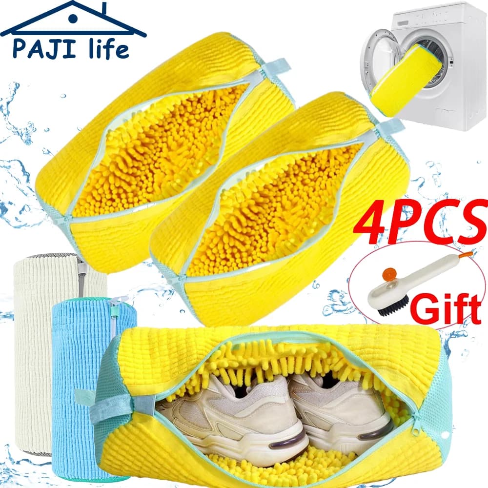 Shoes Washing Bag Laundry Bag Padded Shoe Protector Fluffy Fiber Polyester Wash Bag Machine Washable Drying Organizer