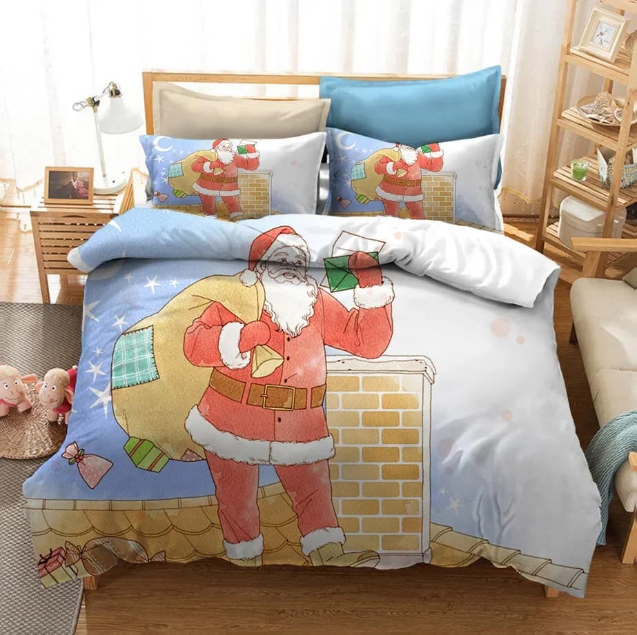 Christmas curfew set Golden snow flower Merry Christmas Celebration King duvet for full size bedding set for children and adults