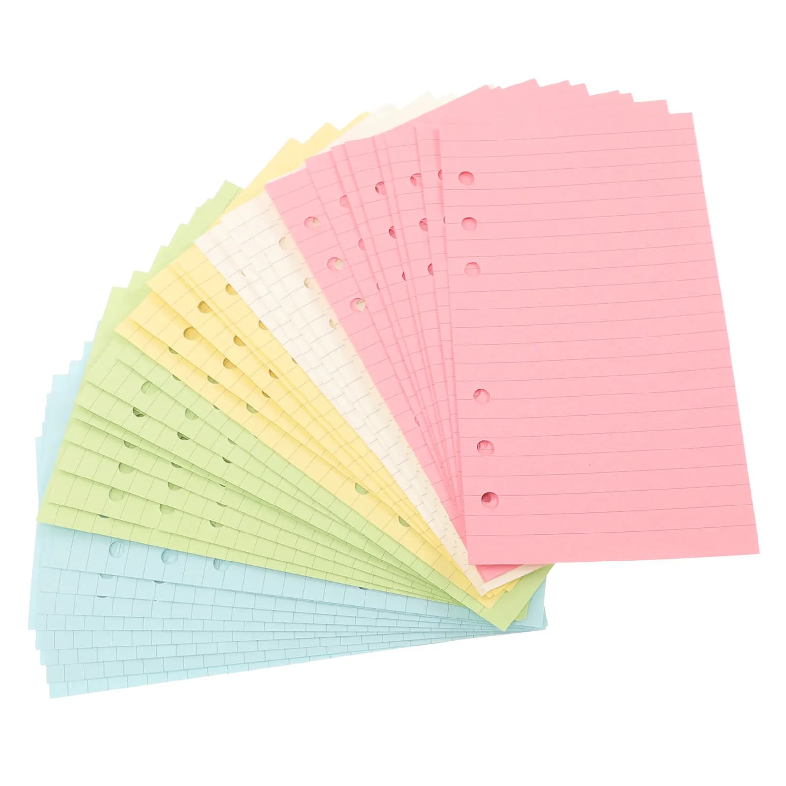 50 Fogli A6 Colorati a 6 Fori, Carta a Righe per Ricarica Quaderni, Inserti Premium per Planner con Scrittura Fluida