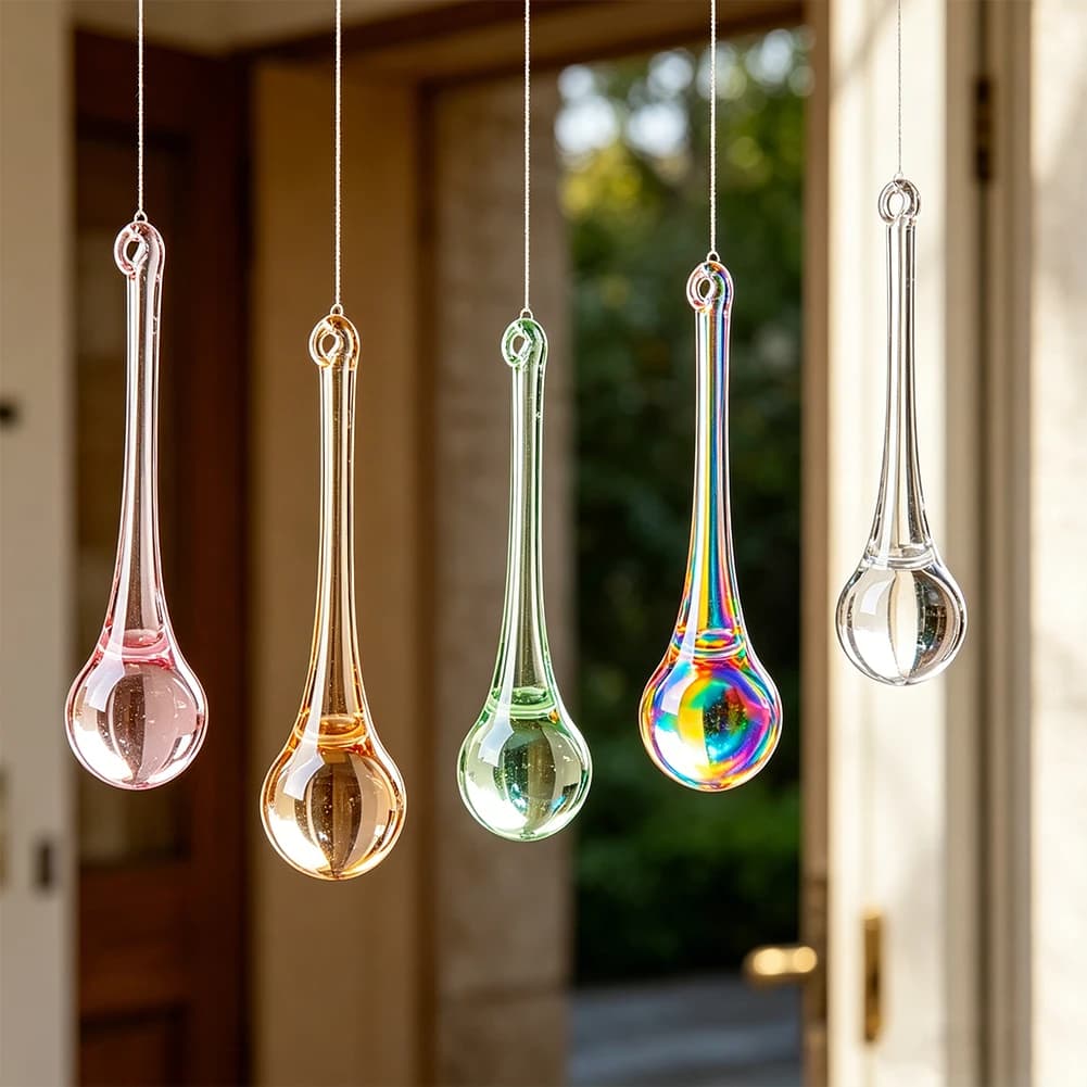1pc Crystal Glass Raindrop Prism Suncatcher Colorful Water Drop Pendant Replacement Parts DIY Wind Chime Chandelier Home Decor