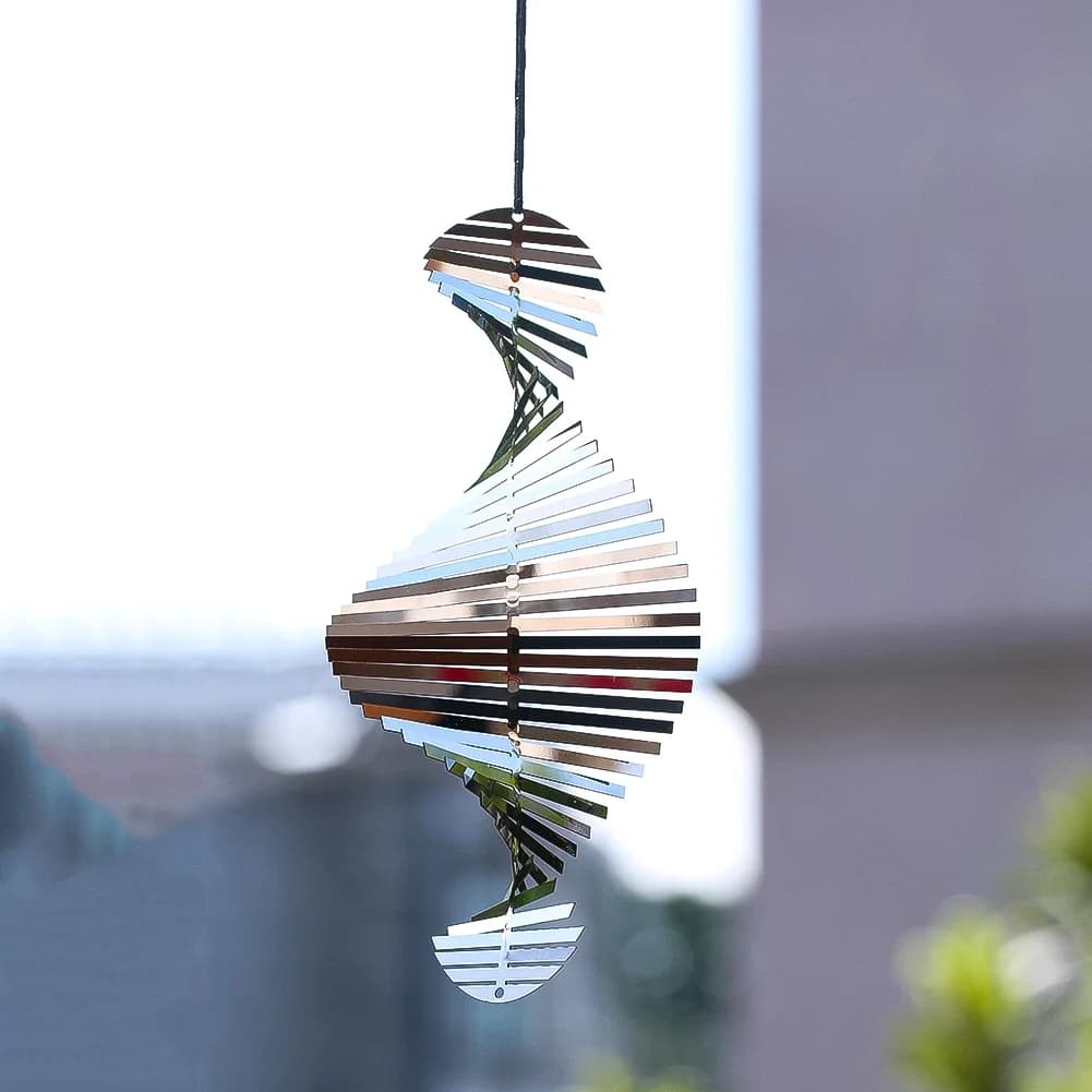 Flip Spiral Wind Spinner 3D Fishbone Whirligig Wind Chimes Catcher Outdoor Garden Hanging Decor Mirror Reflective Bird Deterrent