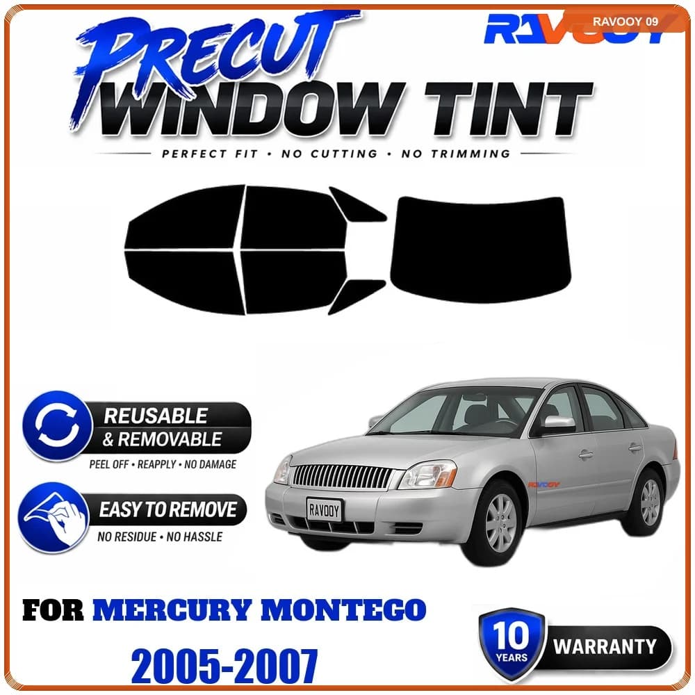 RAVOOY Precut Window Tint, Reusable Removable EPU Film, Custom Fit for Mercury Montego 2005-2007, UV Heat Protection