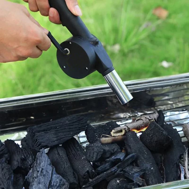 Soffiatore manuale piccolo da esterno, soffiatore a manovella, mini asciugacapelli, strumento per accendere barbecue, attrezzo domestico per carbone