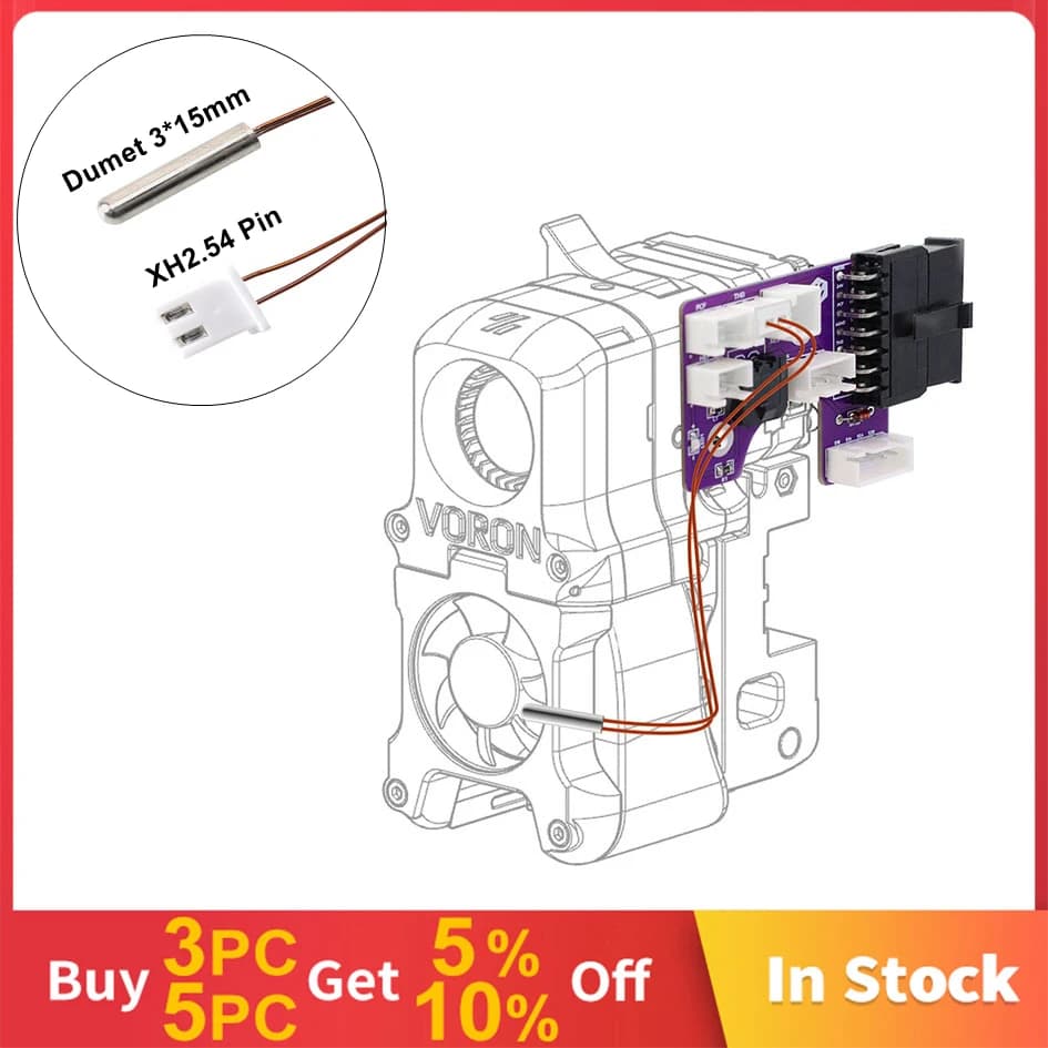 NTC100K aggiornamento cartuccia termistore a filo Dumet XH2.54 Pin per sensore di temperatura stampante 3D Voron 2.4/1.8/0.1 3*15mm 15cm