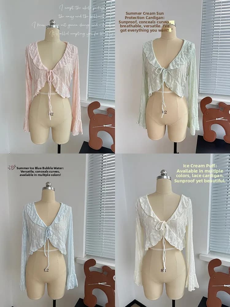 Swimsuit Outerwear Long Sleeve Cardigan Cover up Slimming Sweet Pure Desire Versatile High End Feeling Girls Swimsuit