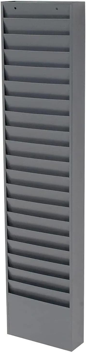 Portadocumenti medico in acciaio, 20 tasche, grigio, porta riviste e cartelle da parete, tasche 12-1/2"W x 8-3/8"H