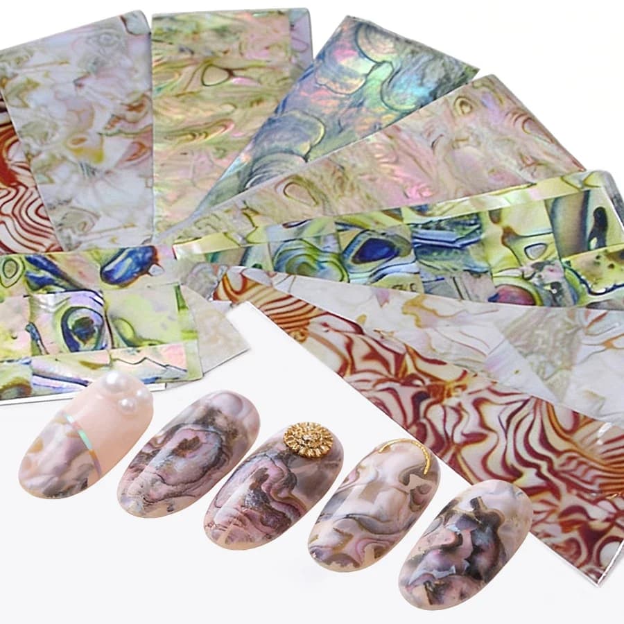 16 Fogli di Adesivi per Unghie con Design in Marmo e Conchiglie, Carta Metallizzata Cielo Stellato 4x20cm, Decorazioni Fai-da-Te per Nail Art