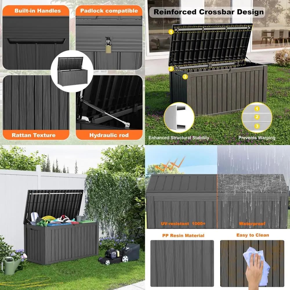 Grande Contenitore da Esterno in Resina da 180 Galloni con Serratura, Ideale per Mobili da Patio, Accessori per Piscina e Attrezzi da Giardino - Impermeabile