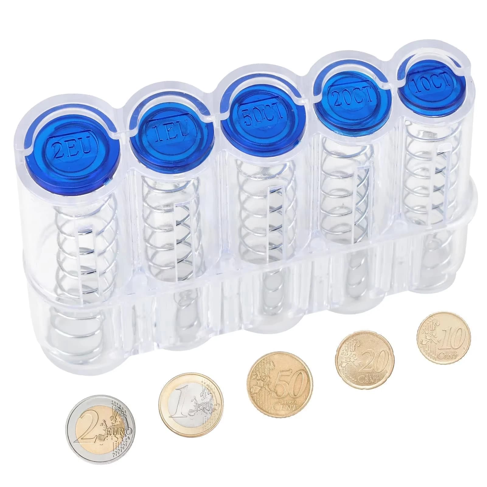 Contenitore Portamonete Euro in Plastica, Dispenser per Monete, Portamonete Facile da Usare per Tassisti/Bar e Ristoranti, Confezione da 1/2, Custodia Organizzatrice